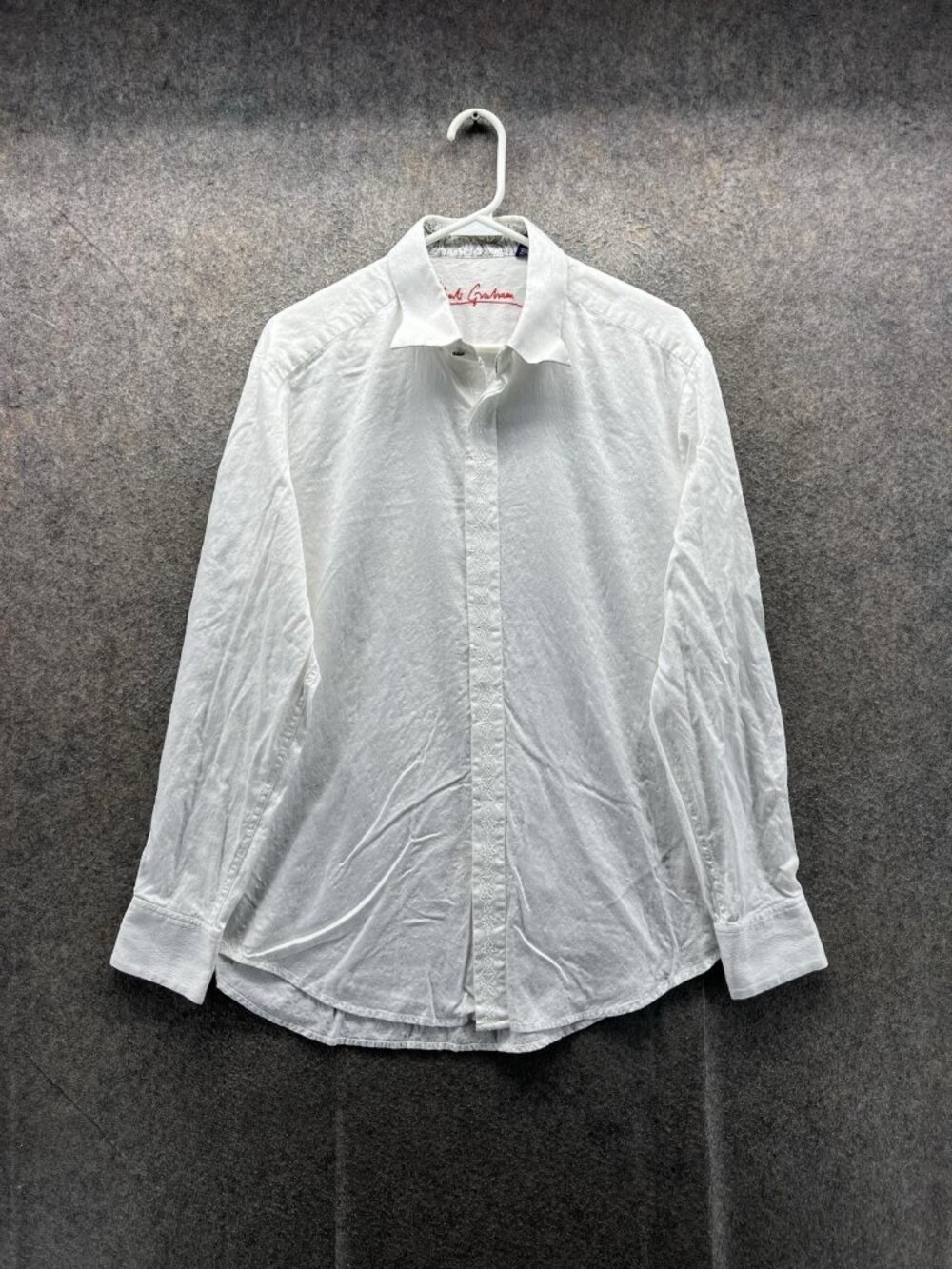 Robert Graham Dress Shirt Mens Medium White Paisley Regular Fit Long Sleeve